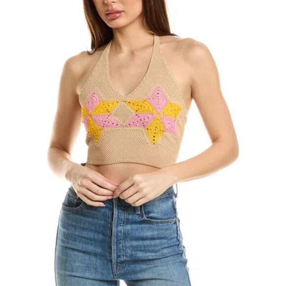 Sandro Tie-Neck Halter Top Beige Size 4 - Picture 1 of 9